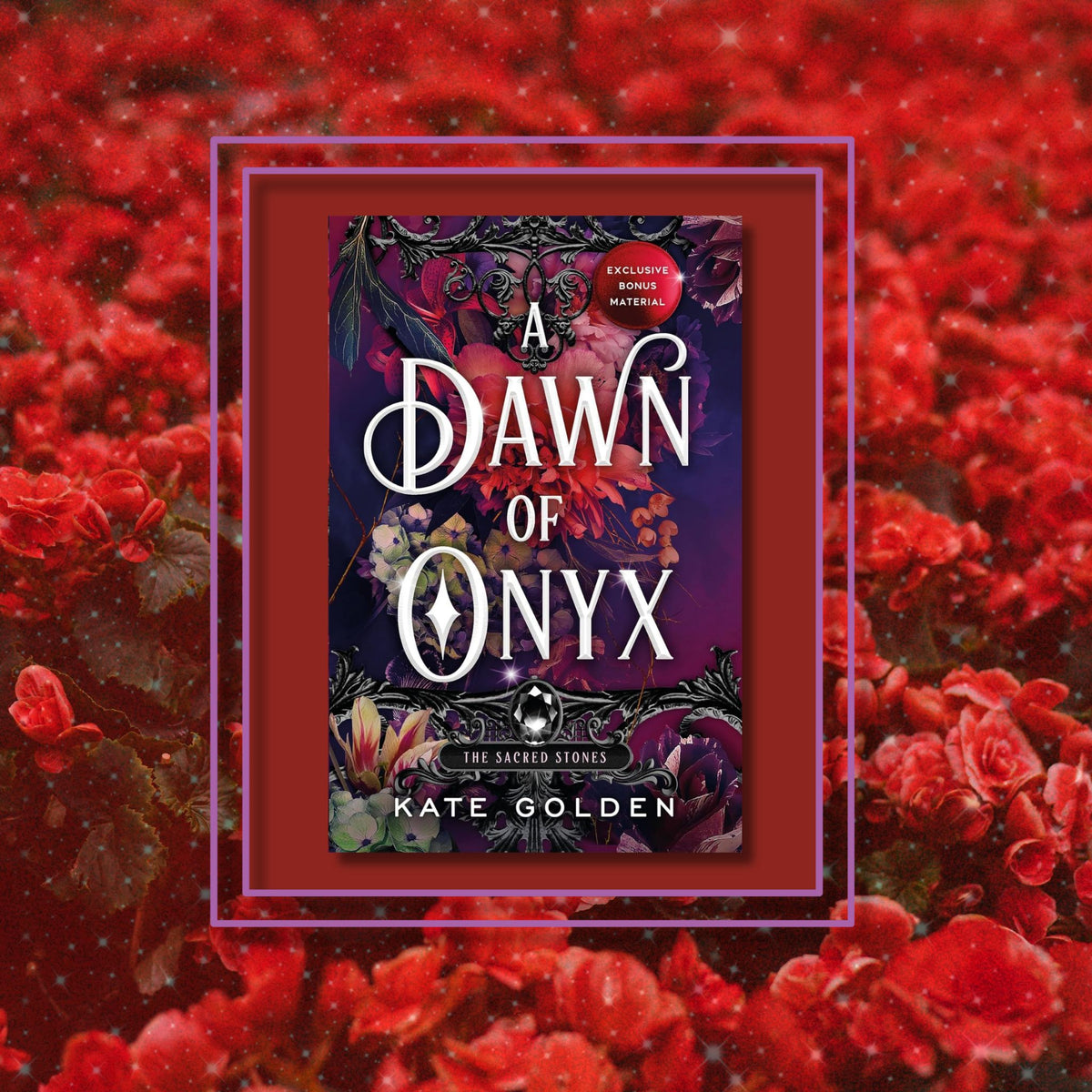 A Dawn of Onyx By Kate Golden, featuring the book cover with a photo background inspired by its artwork.