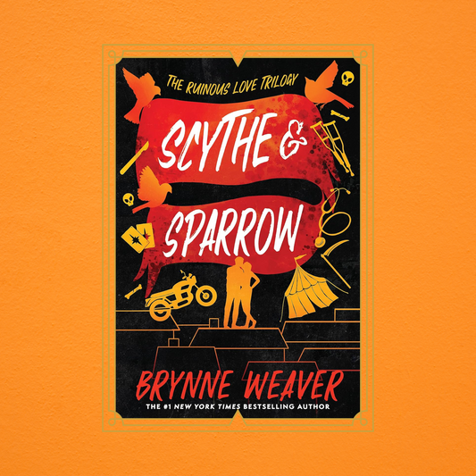 Book cover of 'Scythe & Sparrow' by Brynne Weaver on an orange background