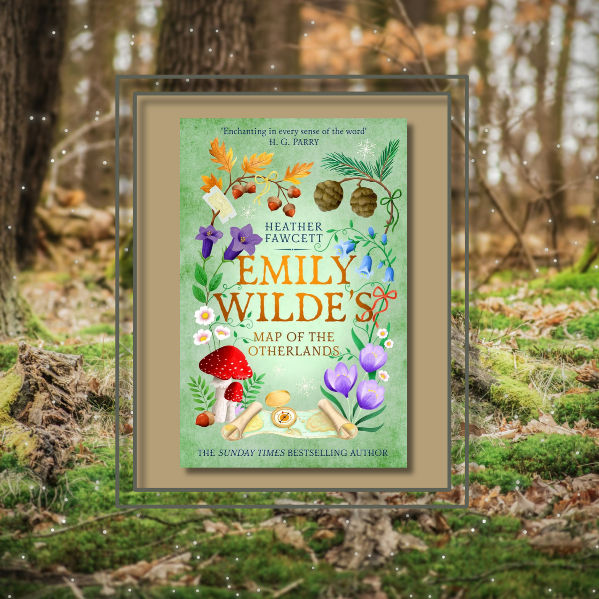 Emily Wilde's Map of the otherlands by Heather Fawcett, featuring the book cover with a photo background inspired by its artwork