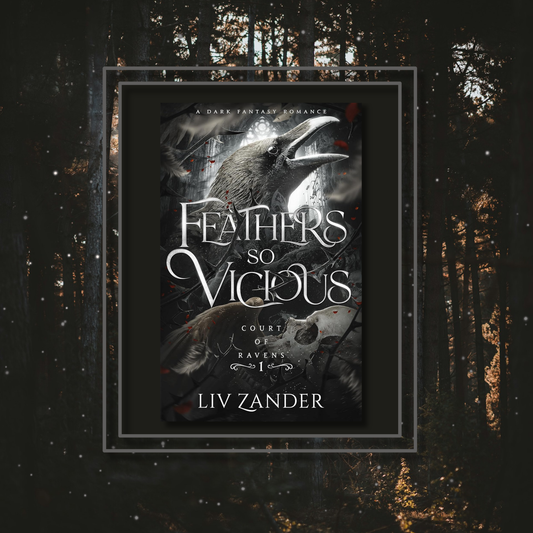 Feathers so Vicious by Liz Zander, featuring the book cover with a photo background inspired by its artwork.