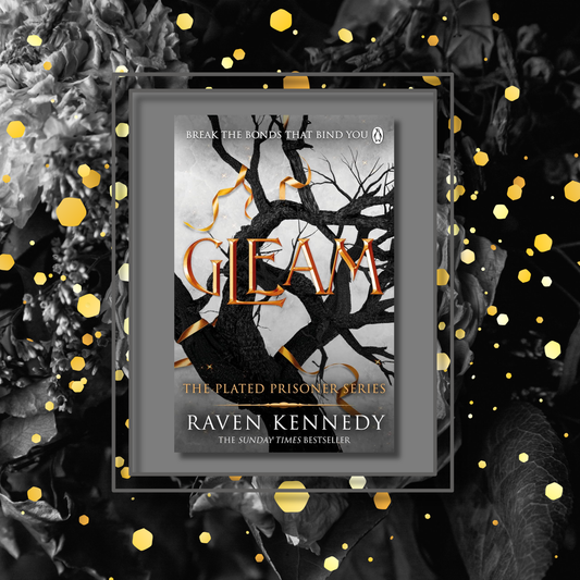 Gleam book cover on a moody background