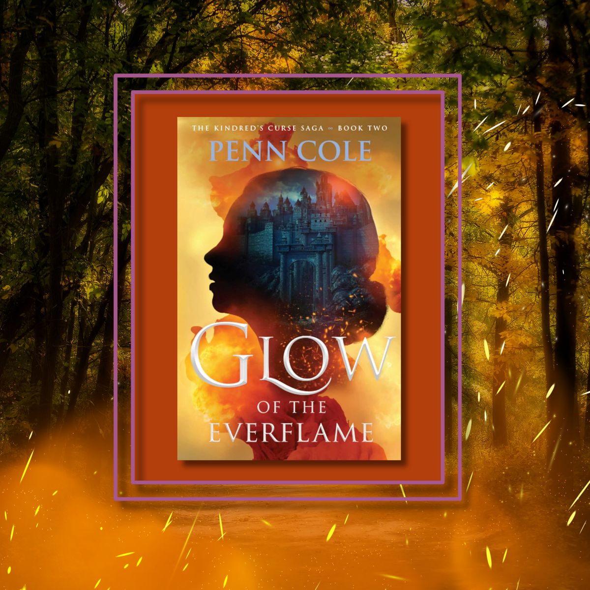 Glow of the everflame cover on a fiery forest background