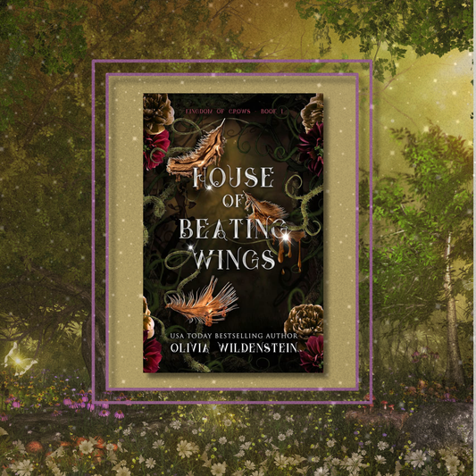 House of Beating wings by Olivia Widenstein, featuring the book cover with a photo background inspired by its artwork.