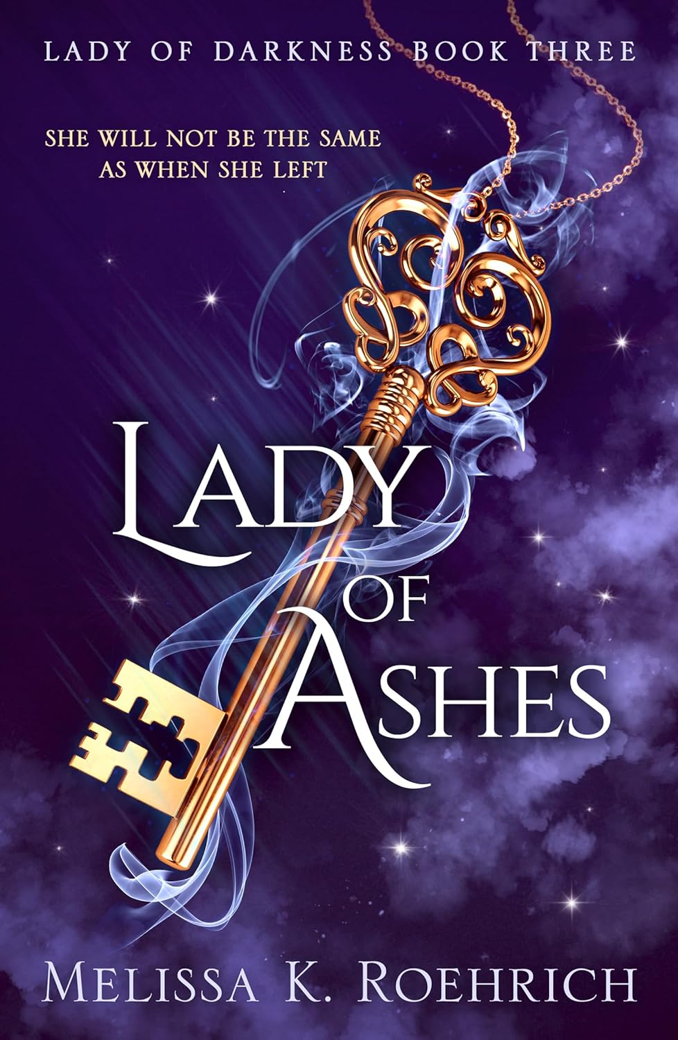Fantasy novel cover 'Lady of Ashes' by Melissa K Roehrich.
